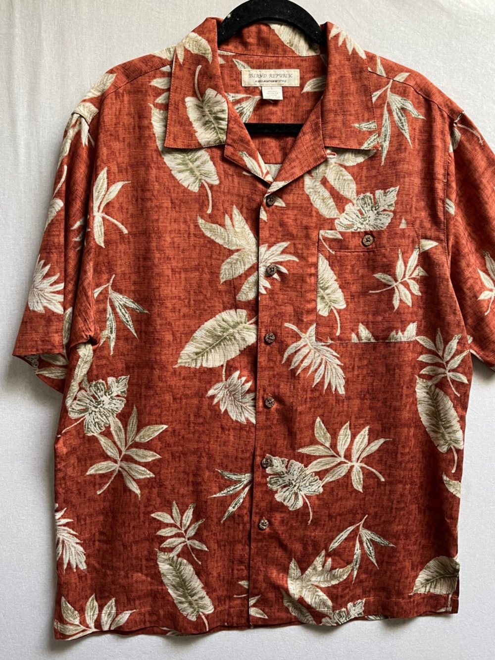 Island Republic Silk Rayon Tropical Print Short Sleeve Camp Shirt Sz L